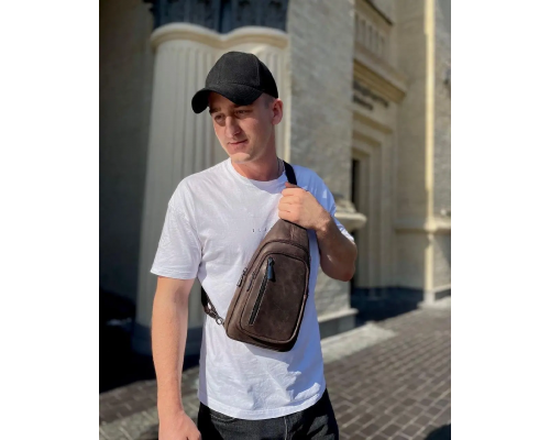 Мужской слинг из кожи 17х30х6, крейзи хорс для телефона 6349 коричневый