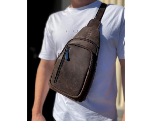 Мужской слинг из кожи 17х30х6, крейзи хорс для телефона 6349 коричневый