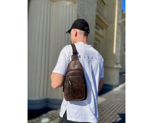 Мужской слинг из кожи 17х30х6, крейзи хорс для телефона 6349 коричневый