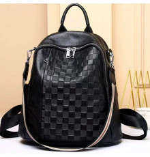 Кожаный женский рюкзак с тиснением 25х30х11, сумка наплечная с шахматным узором, черная