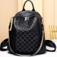 Кожаный женский рюкзак с тиснением 25х30х11, сумка наплечная с шахматным узором, черная