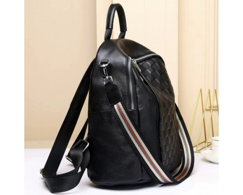 Кожаный женский рюкзак с тиснением 25х30х11, сумка наплечная с шахматным узором, черная