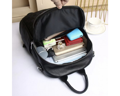 Кожаный женский рюкзак с тиснением 25х30х11, сумка наплечная с шахматным узором, черная