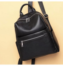 Женская сумка на плече из натуральной кожи 27х31х12, рюкзак с отделами для гаджетов, черная