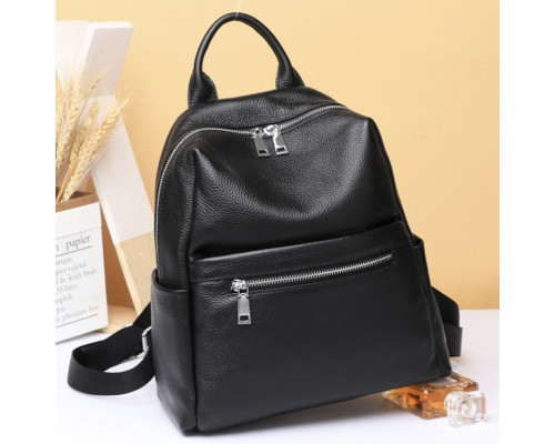 Женская сумка на плече из натуральной кожи 27х31х12, рюкзак с отделами для гаджетов, черная