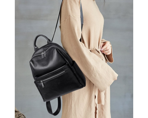 Женская сумка на плече из натуральной кожи 27х31х12, рюкзак с отделами для гаджетов, черная