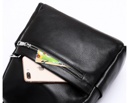 Женская сумка на плече из натуральной кожи 27х31х12, рюкзак с отделами для гаджетов, черная