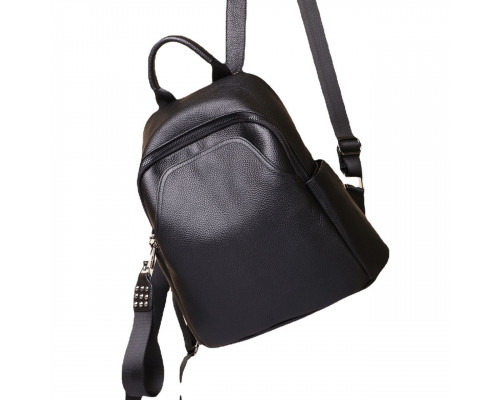 Женский кожаный рюкзак городского типа 23х30х13, сумка на спину под мат, черная