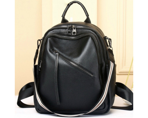 Стильная женская сумка городская на плече 35х27х14, рюкзак из натуральной кожи, черный