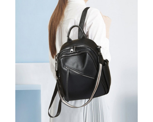 Стильная женская сумка городская на плече 35х27х14, рюкзак из натуральной кожи, черный