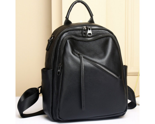 Стильная женская сумка городская на плече 35х27х14, рюкзак из натуральной кожи, черный