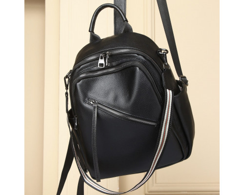 Стильная женская сумка городская на плече 35х27х14, рюкзак из натуральной кожи, черный