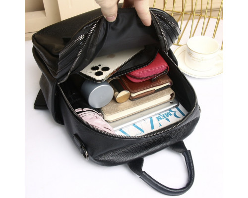 Стильная женская сумка городская на плече 35х27х14, рюкзак из натуральной кожи, черный