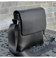 Кожаная мужская сумка через плечо 21х23х5.5, мягкая барсетка для гаджетов Tiding Bag 12977 черная