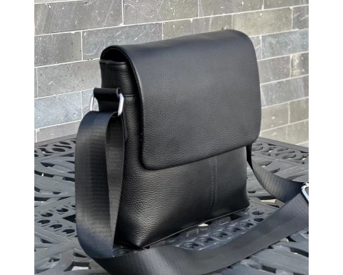 Кожаная мужская сумка через плечо 21х23х5.5, мягкая барсетка для гаджетов Tiding Bag 12977 черная