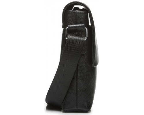 Кожаная мужская сумка через плечо 21х23х5.5, мягкая барсетка для гаджетов Tiding Bag 12977 черная