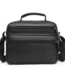 Мужская кожаная сумка-барсетка 23х19х7, мессенджер с ручкой и ремнем через плечо BX-10041 черный