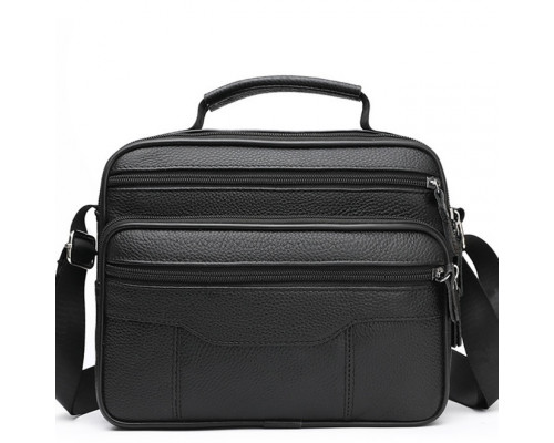 Мужская кожаная сумка-барсетка 23х19х7, мессенджер с ручкой и ремнем через плечо BX-10041 черный