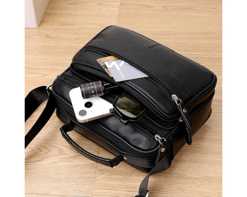 Мужская кожаная сумка-барсетка 23х19х7, мессенджер с ручкой и ремнем через плечо BX-10041 черный