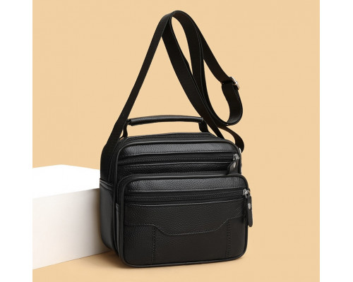 Мужская кожаная сумка-барсетка 23х19х7, мессенджер с ручкой и ремнем через плечо BX-10041 черный