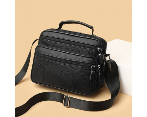 Мужская кожаная сумка-барсетка 23х19х7, мессенджер с ручкой и ремнем через плечо BX-10041 черный