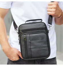 Мужская кожаная сумка-барсетка 20х25х 5.5, мессенджер через плечо Bexhill BX-02103 черный