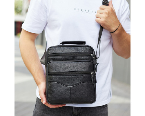 Мужская кожаная сумка-барсетка 26х20.5х8, мессенджер через плечо Bexhill Bx-56402 черная