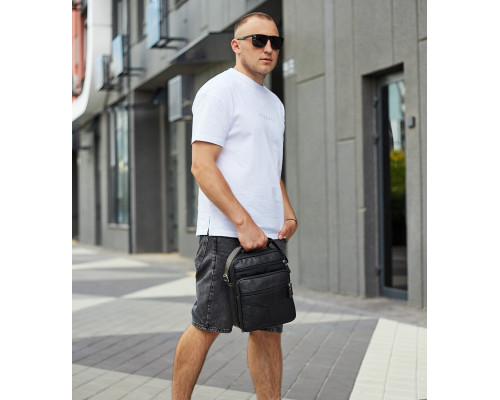 Мужская кожаная сумка-барсетка 26х20.5х8, мессенджер через плечо Bexhill Bx-56402 черная