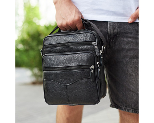 Мужская кожаная сумка-барсетка 26х20.5х8, мессенджер через плечо Bexhill Bx-56402 черная