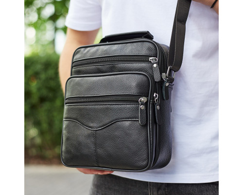 Мужская кожаная сумка-барсетка 26х20.5х8, мессенджер через плечо Bexhill Bx-56402 черная