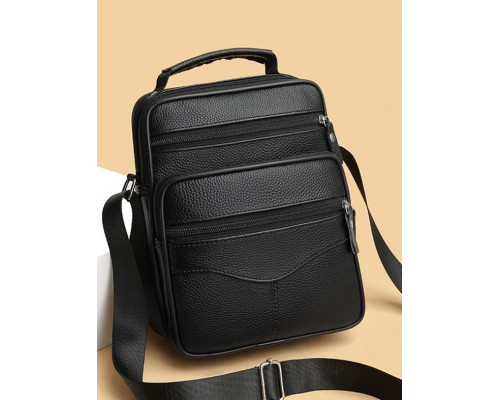 Мужская борсетка через плечо 26х20.5х8 / мессенджер наплечный из натуральной кожи, черный
