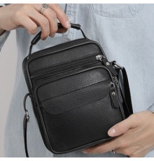 Мужская кожаная сумка планшет 17х21х9, барсетка через плечо с ручкой черная 86802