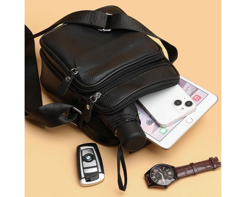 Мужская кожаная сумка планшет 17х21х9, барсетка через плечо с ручкой черная 86802