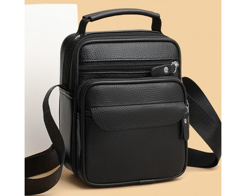 Мужская кожаная сумка планшет 17х21х9, барсетка через плечо с ручкой черная 86802