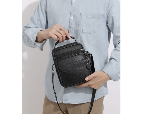 Мужская кожаная сумка планшет 17х21х9, барсетка через плечо с ручкой черная 86802