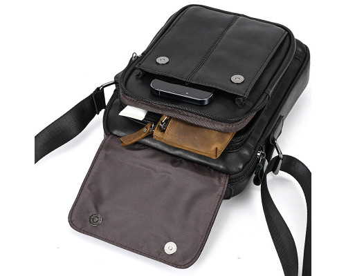 Сумка-барсетка мужская через плечо 22х18х8, кожаная сумочка планшет Tiding Bag TD-69291 черная