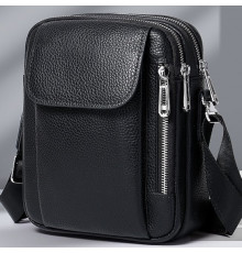 Мужская кожаная сумка-барсетка 19х24х7.5, сумочка планшет через плечо черная Bexhill BX-09164