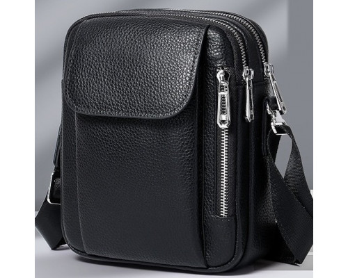Мужская кожаная сумка-барсетка 19х24х7.5, сумочка планшет через плечо черная Bexhill BX-09164