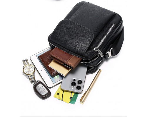 Мужская кожаная сумка-барсетка 19х24х7.5, сумочка планшет через плечо черная Bexhill BX-09164