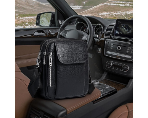 Мужская кожаная сумка-барсетка 19х24х7.5, сумочка планшет через плечо черная Bexhill BX-09164