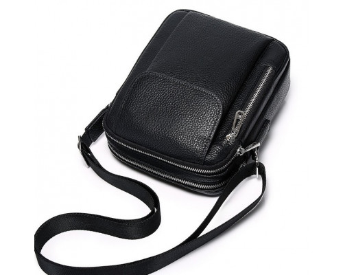 Мужская кожаная сумка-барсетка 19х24х7.5, сумочка планшет через плечо черная Bexhill BX-09164