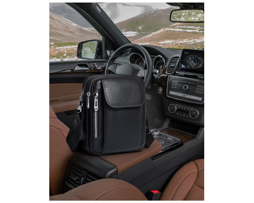 Мужская кожаная сумка-барсетка 19х24х7.5, сумочка планшет через плечо черная Bexhill BX-09164