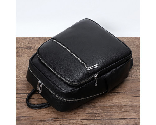 Мужской кожаный рюкзак для поездок и прогулок 30х40х17, сумка на спину в офис Tiding Bag 75362 черная