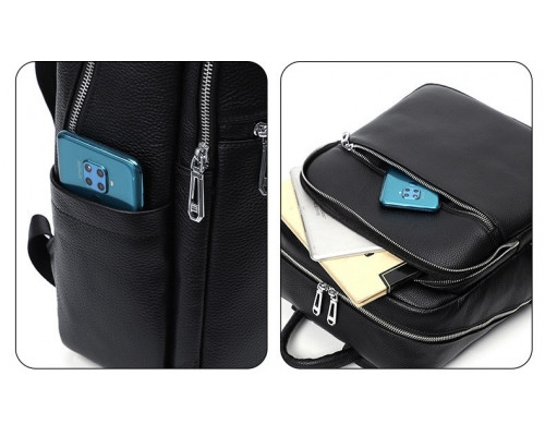 Мужской кожаный рюкзак для поездок и прогулок 30х40х17, сумка на спину в офис Tiding Bag 75362 черная