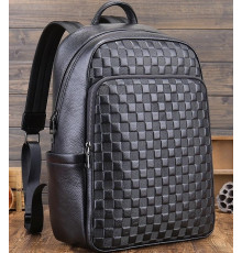 Рюкзак мужской кожаный 30х41х15, городской наплечник для ноутбука и документов Tiding Bag 63989 черный