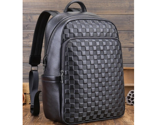 Рюкзак мужской кожаный 30х41х15, городской наплечник для ноутбука и документов Tiding Bag 63989 черный