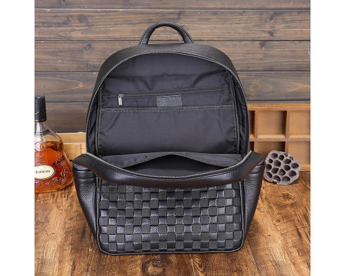 Рюкзак мужской кожаный 30х41х15, городской наплечник для ноутбука и документов Tiding Bag 63989 черный