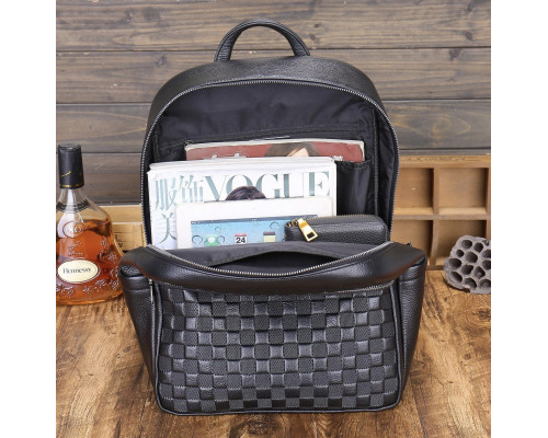 Рюкзак мужской кожаный 30х41х15, городской наплечник для ноутбука и документов Tiding Bag 63989 черный