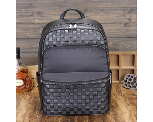 Рюкзак мужской кожаный 30х41х15, городской наплечник для ноутбука и документов Tiding Bag 63989 черный