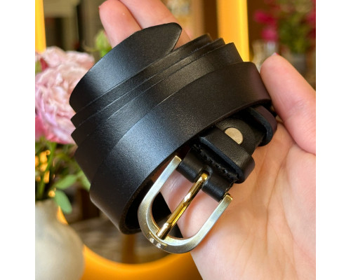 Кожаный женский ремень в черном цвете 6094